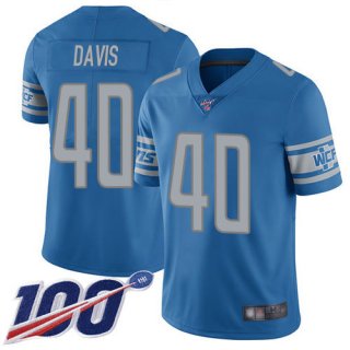 Nike Lions #40 Jarrad Davis Blue Team Color Men's Stitched NFL 100th Season Vapor Limited Jersey