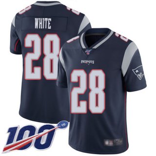 Nike Patriots #28 James White Navy Blue Team Color Men's Stitched NFL 100th Season Vapor Limited Jersey