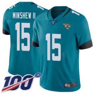 Jaguars #15 Gardner Minshew II Teal Green Alternate Men's Stitched Football 100th Season Vapor Limited Jersey