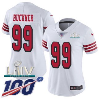 Nike 49ers #99 DeForest Buckner White Super Bowl LIV 2020 Rush Women's Stitched NFL Limited 100th Season Jersey