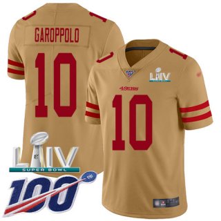 Nike 49ers #10 Jimmy Garoppolo Gold Super Bowl LIV 2020 Youth Stitched NFL Limited Inverted Legend 100th Season Jersey