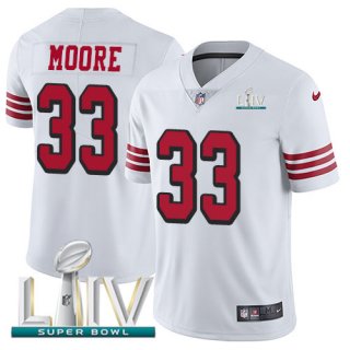 Nike 49ers #33 Tarvarius Moore White Super Bowl LIV 2020 Rush Youth Stitched NFL Vapor Untouchable Limited Jersey