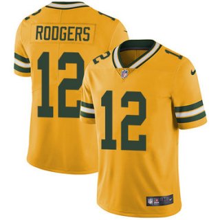 Nike Green Bay Packers #12 Aaron Rodgers Yellow Men's Stitched NFL Limited Rush Jersey