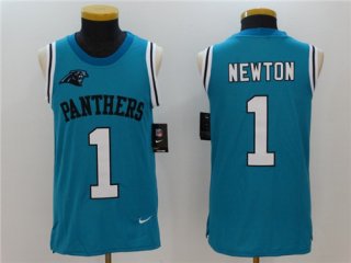 Men's Carolina Panthers #1 Cam Newton Light Blue Color Rush 2017 Vest Stitched NFL Nike Tank Top Jersey