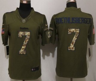 Men's Pittsburgh Steelers #7 Ben Roethlisberger Green Salute To Service 2015 NFL Nike Limited Jersey