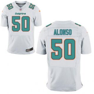 Men's Miami Dolphins #50 Aqua Green White Road NFL Nike Elite Jersey