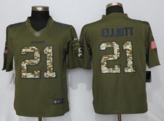 Men's Dallas Cowboys #21 Ezekiel Elliott Green Salute to Service 2015 NFL Nike Limited Jersey