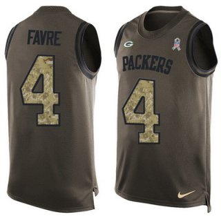 Men's Green Bay Packers #4 Brett Favre Green Salute to Service Hot Pressing Player Name & Number Nike NFL Tank Top Jersey