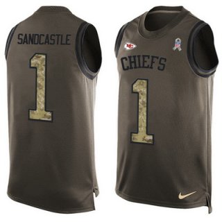 Men's Kansas City Chiefs #1 Leon Sandcastle Green Salute to Service Hot Pressing Player Name & Number Nike NFL Tank Top Jersey