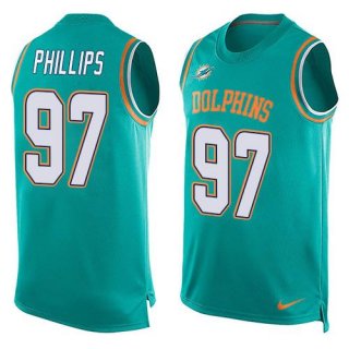 Men's Miami Dolphins #97 Jordan Phillips Aqua Green Hot Pressing Player Name & Number Nike NFL Tank Top Jersey