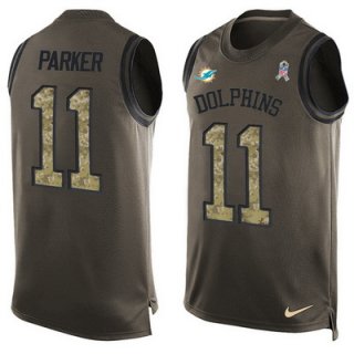 Men's Miami Dolphins #11 DeVante Parker Green Salute to Service Hot Pressing Player Name & Number Nike NFL Tank Top Jersey