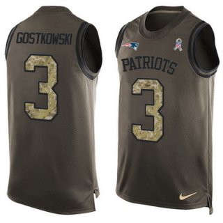 Men's New England Patriots #3 Stephen Gostkowski Green Salute to Service Hot Pressing Player Name & Number Nike NFL Tank Top Jersey