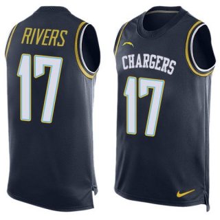 Men's San Diego Chargers #17 Philip Rivers Navy Blue Hot Pressing Player Name & Number Nike NFL Tank Top Jersey