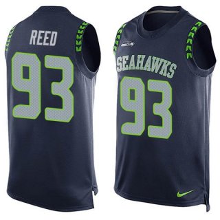 Men's Seattle Seahawks #93 Jarran Reed Navy Blue Hot Pressing Player Name & Number Nike NFL Tank Top Jersey