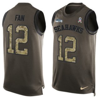 Men's Seattle Seahawks #12 12th Fan Green Salute to Service Hot Pressing Player Name & Number Nike NFL Tank Top Jersey