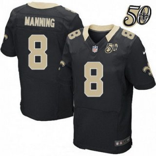 Men's New Orleans Saints #8 Archie Manning Black 50th Season Patch Stitched NFL Nike Elite Jersey