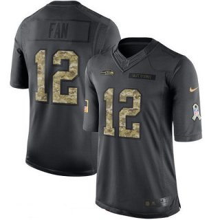 Men's Seattle Seahawks 12th Fan Black Anthracite 2016 Salute To Service Stitched NFL Nike Limited Jersey