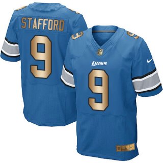 Nike Lions #9 Matthew Stafford Blue Team Color Men's Stitched NFL Elite Gold Jersey