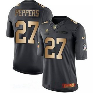 Men's Cleveland Browns #27 Jabrill Peppers Anthracite Gold 2016 Salute To Service Stitched NFL Nike Limited Jersey