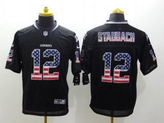 Nike Dallas Cowboys #12 Roger Staubach 2014 USA Flag Fashion Black Elite Jersey