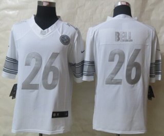 Nike Pittsburgh Steelers #26 LeVeon Bell Platinum White Limited Jersey