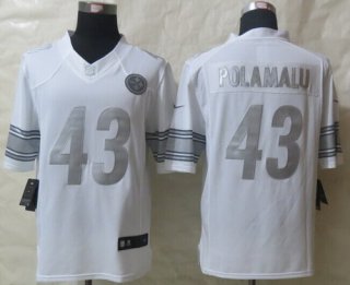 Nike Pittsburgh Steelers #43 Troy Polamalu Platinum White Limited Jersey