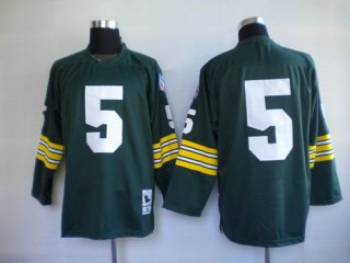 Green Bay Packers #5 Paul Hornung Green Long-Sleeved Throwback Jersey