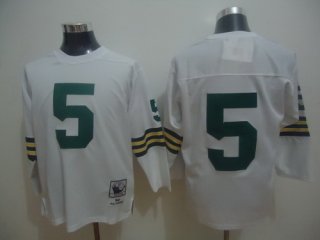 Green Bay Packers #5 Paul Hornung White Long-Sleeved Throwback Jersey