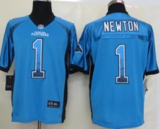 Nike Carolina Panthers #1 Cam Newton Drift Fashion Blue Elite Jersey