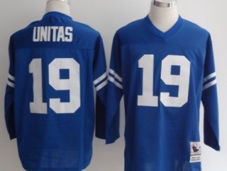 Indianapolis Colts #19 Johnny Unitas Blue Long-Sleeved Throwback Jersey