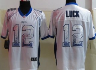 Nike Indianapolis Colts #12 Andrew Luck Drift Fashion White Elite Jersey