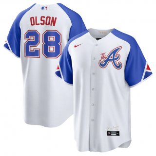 Men's Atlanta Braves #28 Matt Olson White 2023 City Connect Cool Base Stitched Baseball Jersey