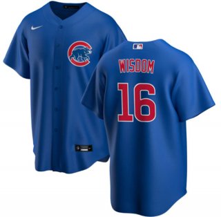 Men's Chicago Cubs #16 Patrick Wisdom Blue Cool Base Stitched Baseball Jersey