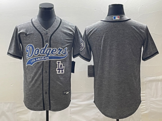 Men's Los Angeles Dodgers Blank Grey Gridiron Cool Base Stitched Baseball Jersey