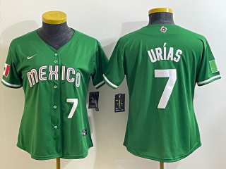 Women's Mexico Baseball #7 Julio Urias Number 2023 Green World Classic Stitched Jersey3