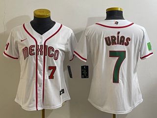 Women's Mexico Baseball #7 Julio Urias Number 2023 White World Classic Stitched Jersey1