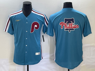 Men's Philadelphia Phillies Big Logo Blue Cooperstown Throwback Cool Base Nike Jersey