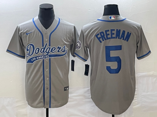 Men's Los Angeles Dodgers #5 Freddie Freeman Grey Cool Base Stitched Baseball Jersey1