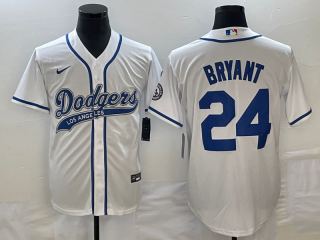 Men's Los Angeles Dodgers #24 Kobe Bryant White With Patch Cool Base Stitched Baseball Jersey