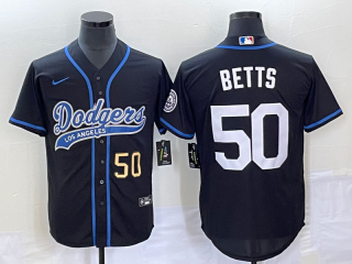 Men's Los Angeles Dodgers #50 Mookie Betts Number Black With Patch Cool Base Stitched Baseball Jersey