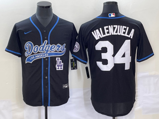 Men's Los Angeles Dodgers #34 Fernando Valenzuela Black With Patch Cool Base Stitched Baseball Jersey1