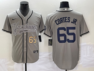 Men's New York Yankees #65 Nestor Cortes Jr Number Grey With Patch Cool Base Stitched Baseball Jersey