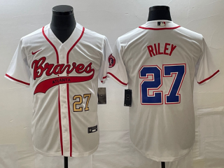 Men's Atlanta Braves #27 Austin Riley Number White Cool Base With Patch Stitched Baseball Jersey