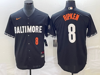 Men's Baltimore Orioles #8 Cal Ripken Jr Number Black 2023 City Connect Cool Base Stitched Jersey 1