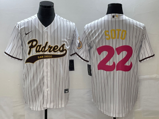 Men's San Diego Padres #22 Juan Soto White Pinstripe 2023 City Connect Cool Base Stitched Jersey