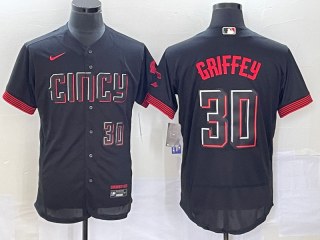 Men's Cincinnati Reds #30 Ken Griffey Jr Number Black 2023 City Connect Flex Base Stitched Jersey 2