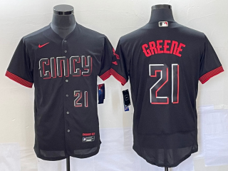 Men's Cincinnati Reds #21 Hunter Greene Number Black 2023 City Connect Flex Base Stitched Jersey 2