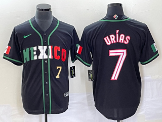 Men's Mexico Baseball #7 Julio Urias Number 2023 Black White World Classic Stitched Jersey2