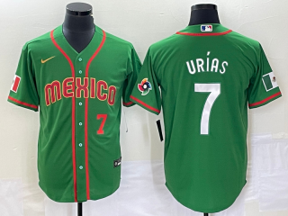 Men's Mexico Baseball #7 Julio Urias Number 2023 Green World Classic Stitched Jersey5