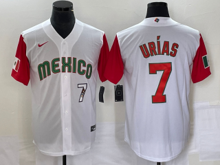 Men's Mexico Baseball #7 Julio Urias Number 2023 White Red World Classic Stitched Jersey16